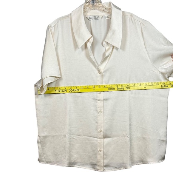 BEAUTIFUL by Lawrence Zarlan Short Sleeve Button Down, Silky Shirt, Off White, L - Picture 4 of 8